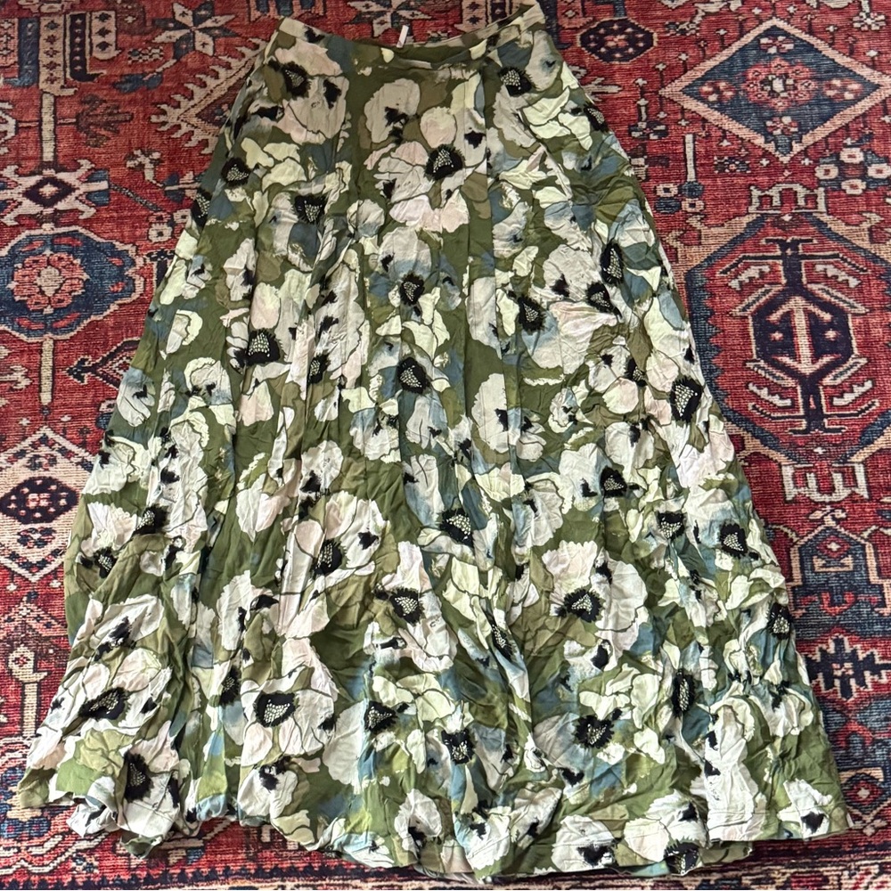 Free People Hot Tropics Moss Green Floral Print Maxi Skirt - Picture 6 of 7
